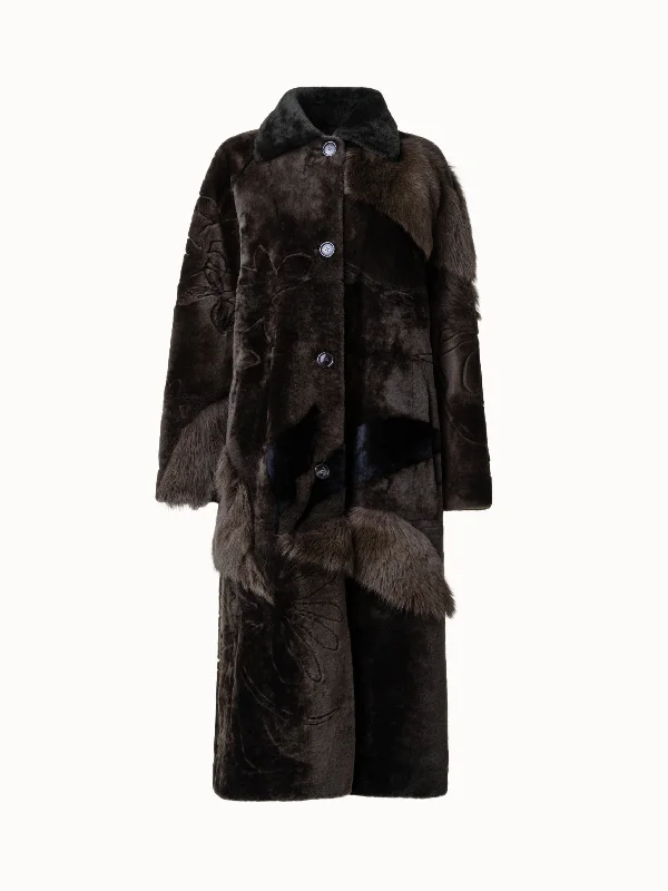 Light Layers Flower Patchwork Shearling Coat