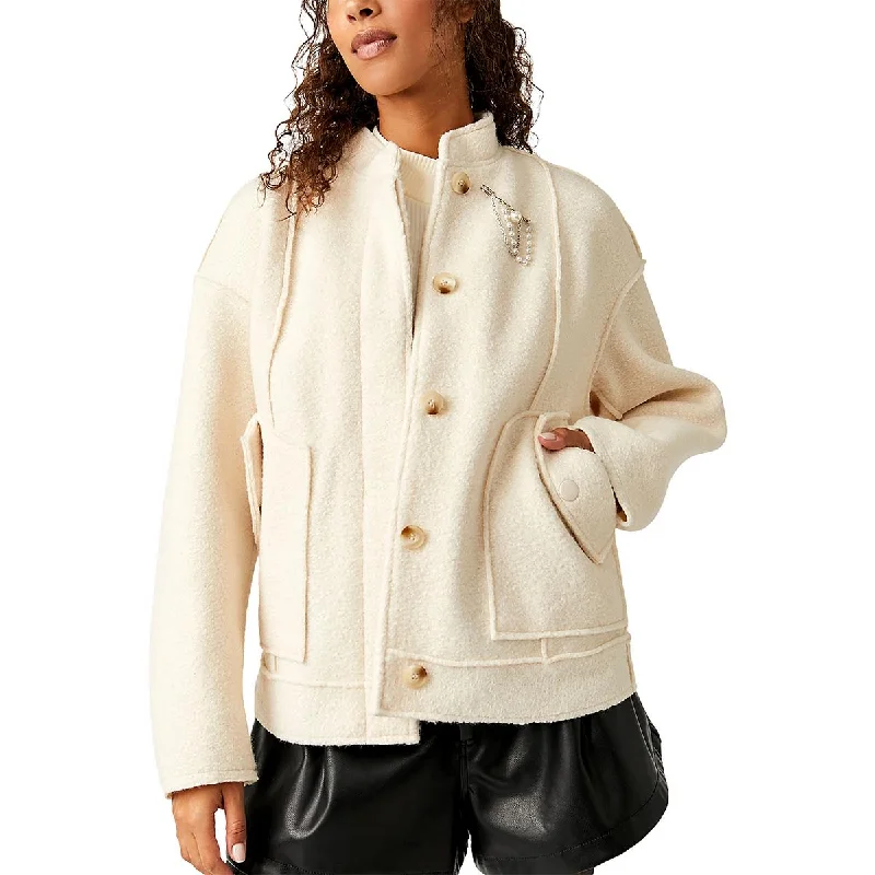 Cozy Fashions Free People Womens Willow Faux Shearling Heavy Bomber Jacket