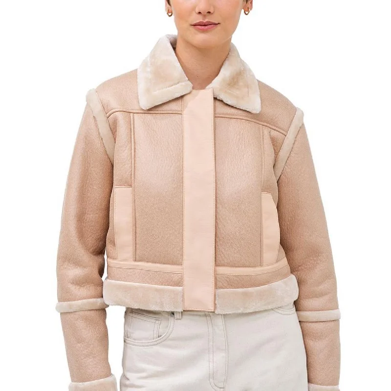 Soft Wearables French Connection Womens Belen Faux Leather Crop Faux Fur Coat