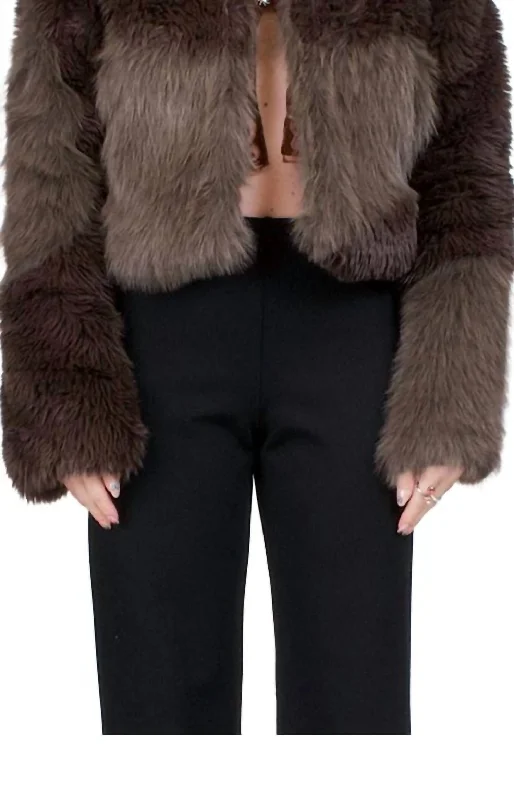Romantic And Fresh Gaia Patchwork Faux Fur Jacket In Earth