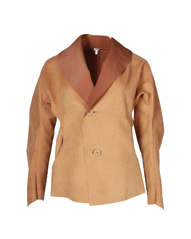 Comfortable Looks Issey Miyake Single-Breasted Jacket in Beige Polyester