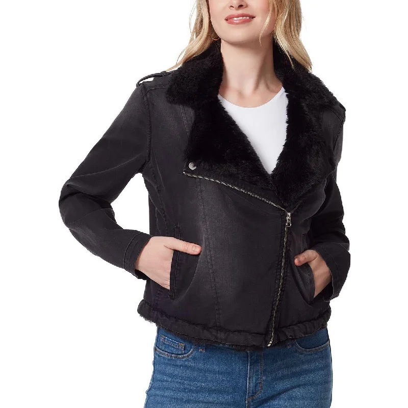 Casual Fit Wear Jessica Simpson Womens Faux Fur Trim Moto Denim Jacket