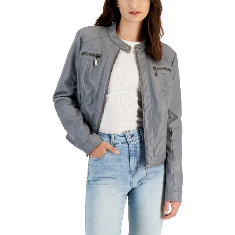Smart Comfort JouJou Womens Juniors Vegan Faux Leather Motorcycle Jacket