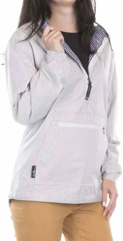 French Style Kangaroo Windbreaker Jacket In Navy/white Gingham