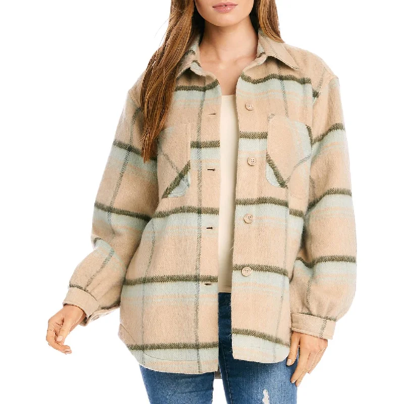 High Street Design Karen Kane Womens Plaid Lightweight Shirt Jacket