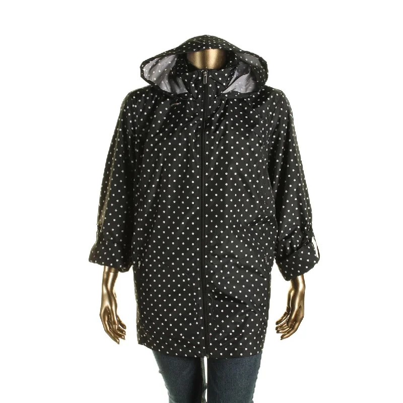 Simple Style Karen Scott Womens Plus Water Resistant Polka Dot Raincoat