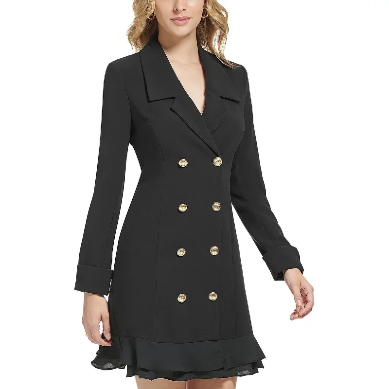 Feminine Charm Karl Lagerfeld Paris Womens Ruffled Hem Collared Pea Coat