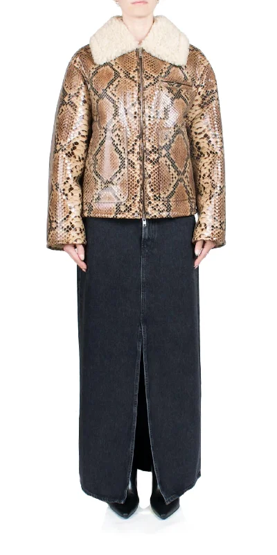 Cozy Lounge Wear Kaz Jacket In Brown Snake/natural White