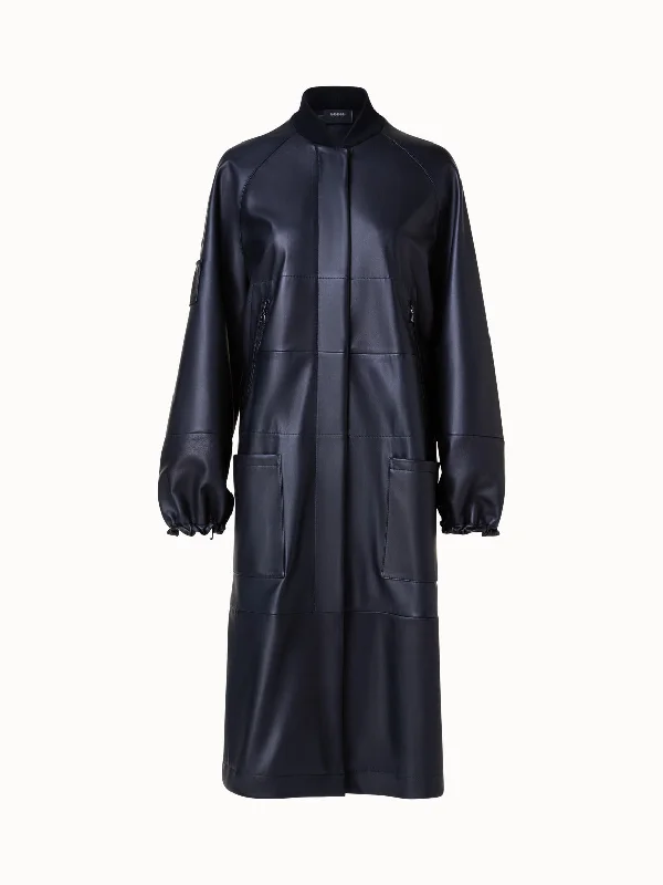 European And American Style Lambskin Leather Long Bomber Jacket