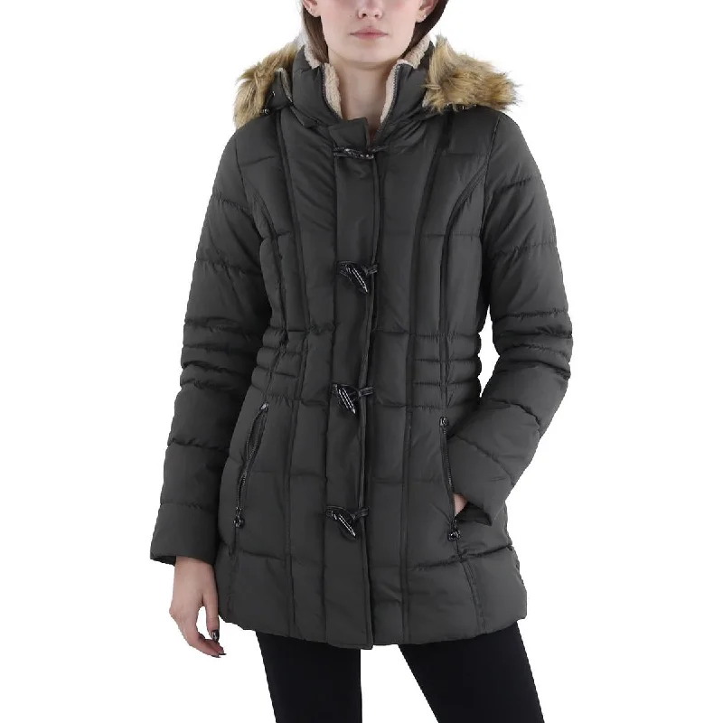 Comfortable down Laundry by Design Womens Faux Fur Trim Hooded Puffer Jacket