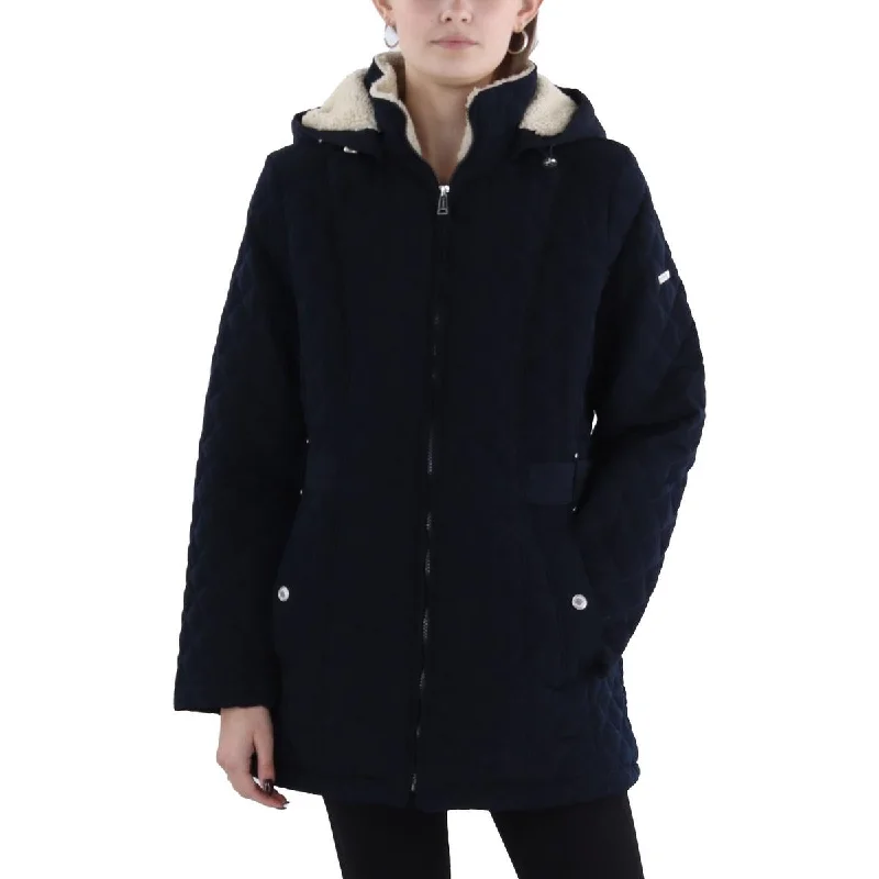 Luxe Comfort Laundry by Shelli Segal Womens Faux Fur Hooded Quilted Coat