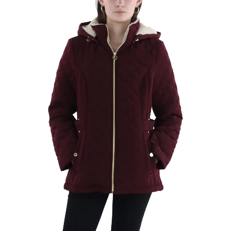 Light Fit Laundry by Shelli Segal Womens Faux Fur Hooded Quilted Coat