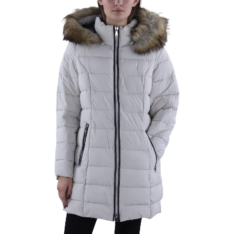 Sports Fashion Laundry by Shelli Segal Womens Faux Fur Trim Hooded Puffer Jacket