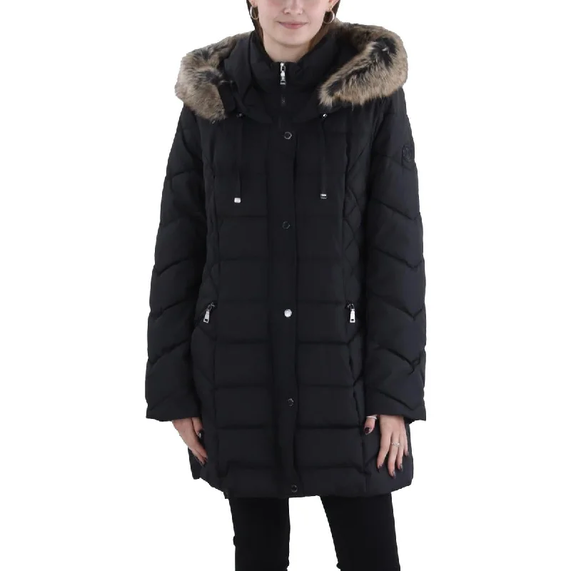 Elegant Style Laundry by Shelli Segal Womens Faux Fur Trim Hooded Puffer Jacket