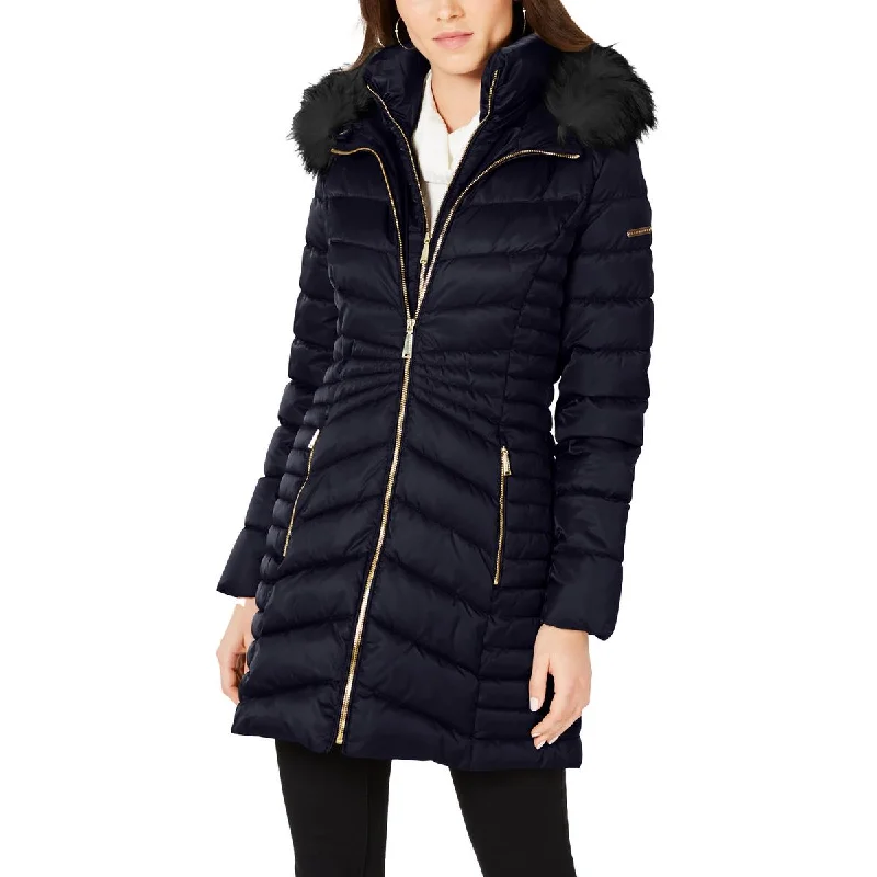 Simple And Comfortable Laundry by Shelli Segal Womens Faux Fur Trim Hooded Puffer Jacket Simple And Comfortable Laundry by Shelli Segal Womens Faux Fur Trim Hooded Puffer Jacket