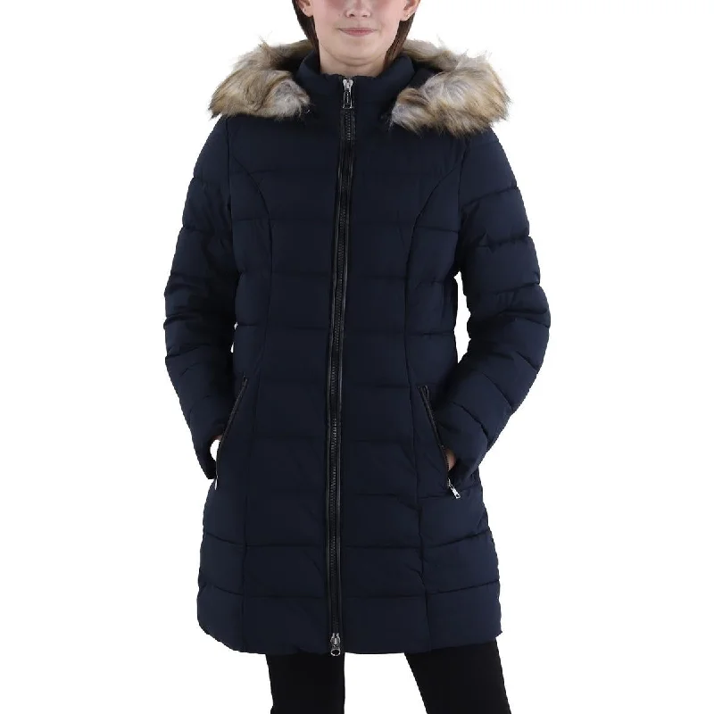 Exquisite Embroidery Laundry by Shelli Segal Womens Faux Fur Trim Hooded Puffer Jacket