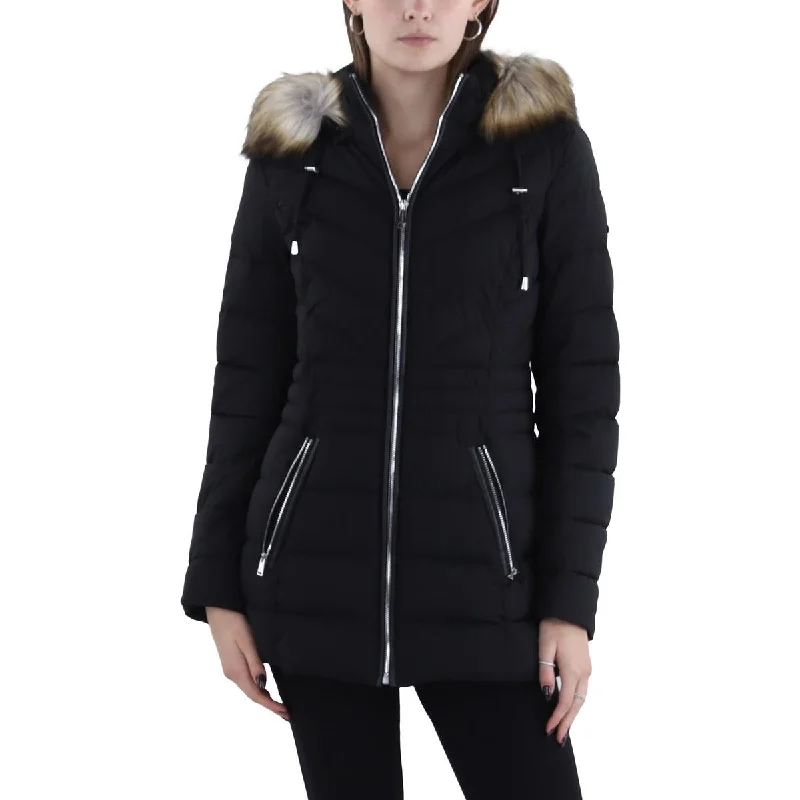 Personalized Wear Laundry by Shelli Segal Womens Faux Fur Trim Hooded Puffer Jacket