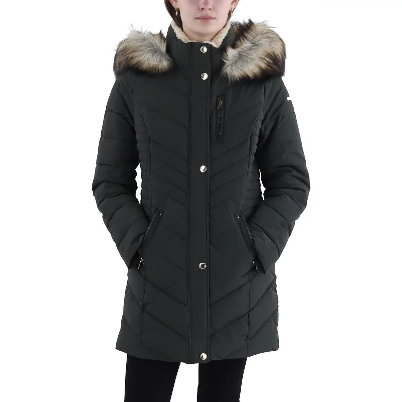 Cozy Chic Laundry by Shelli Segal Womens Faux Fur Trim Hooded Puffer Jacket