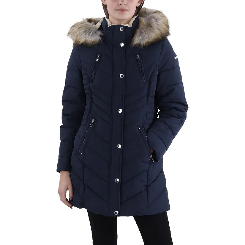 Effortless Dressing Laundry by Shelli Segal Womens Faux Fur Trim Hooded Puffer Jacket Effortless Dressing Laundry by Shelli Segal Womens Faux Fur Trim Hooded Puffer Jacket