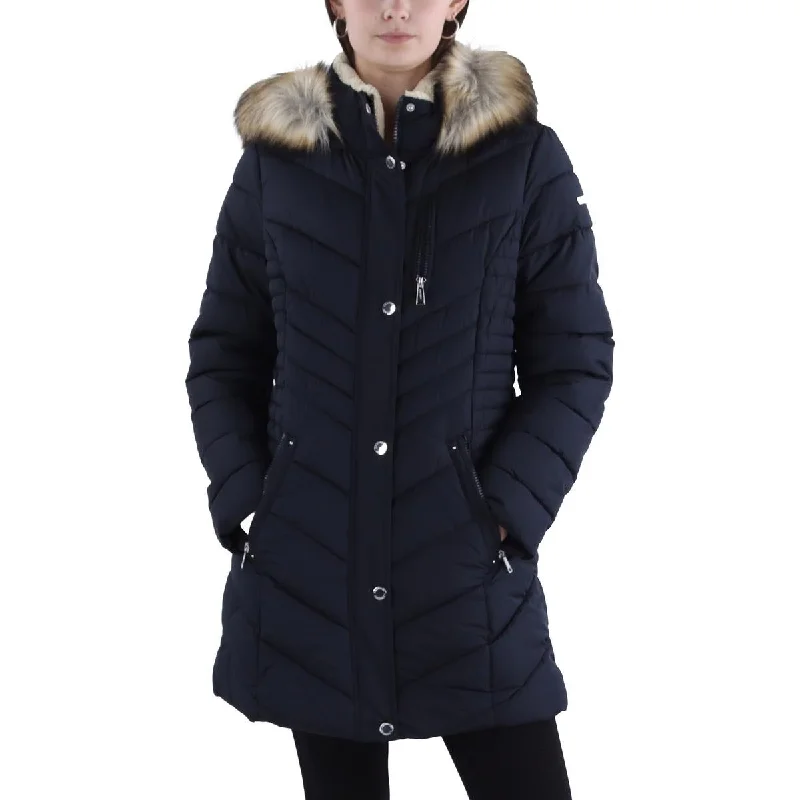 Easygoing Fashion Laundry by Shelli Segal Womens Faux Fur Trim Hooded Puffer Jacket