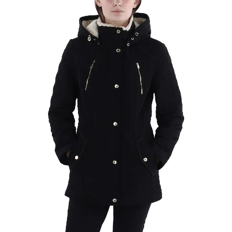 Youthful Laundry by Shelli Segal Womens Petites Faux Fur Hooded Quilted Coat