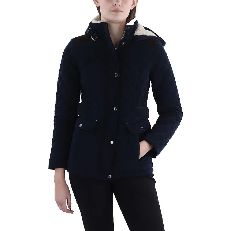 Cozy Street Style Laundry by Shelli Segal Womens Petites Faux Fur Hooded Quilted Coat