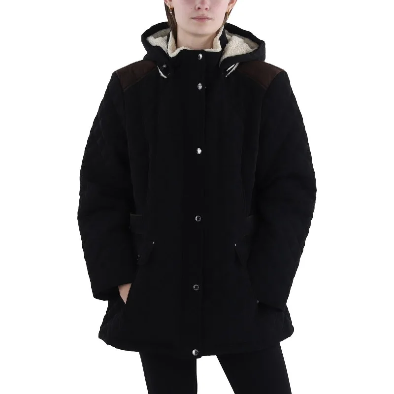 Soft Wearables Laundry by Shelli Segal Womens Plus Faux Fur Hooded Quilted Coat