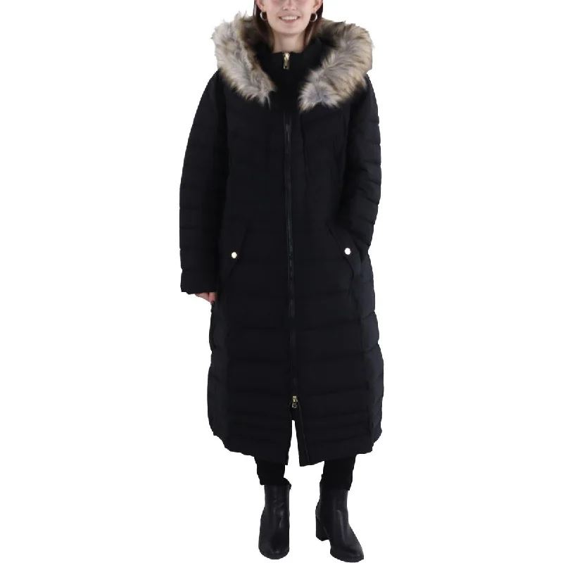Casual Choice Laundry by Shelli Segal Womens Plus Faux Fur Trim Hooded Long Coat