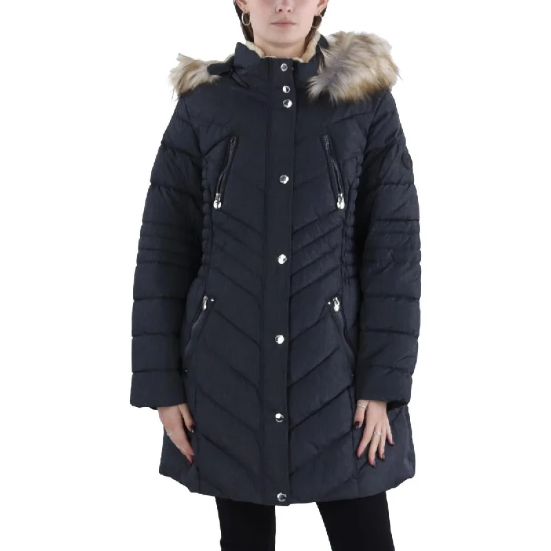 Celebrity Style Laundry by Shelli Segal Womens Plus Faux Fur Trim Hooded Puffer Jacket