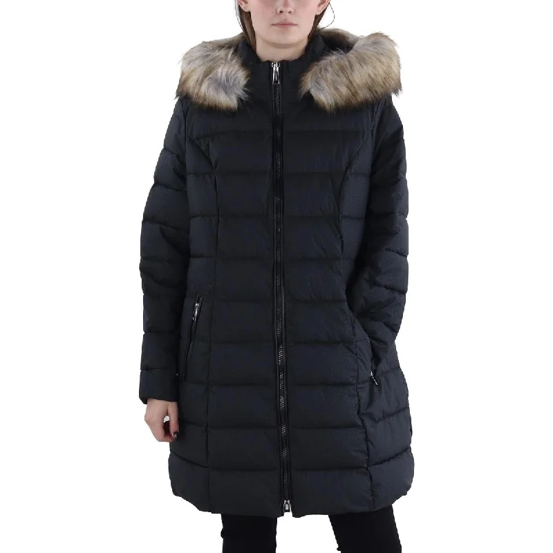 Cozy Look Laundry by Shelli Segal Womens Plus Faux Fur Trim Hooded Puffer Jacket