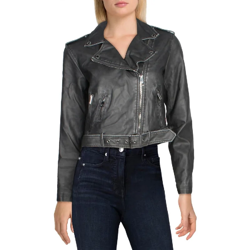 American Style Levi Strauss & Co. Womens Faux Leather Cold Weather Moto Coat