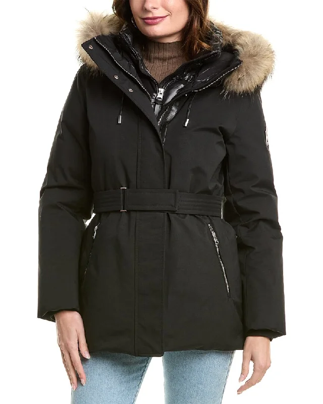 Girl Style Mackage Jeni FZ Leather-Trim Coat