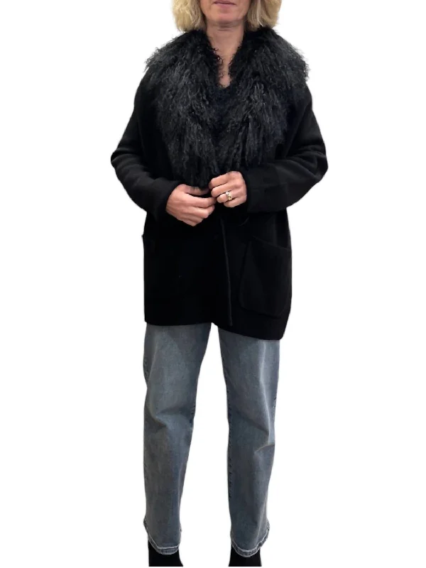 Soft Tops Merino Fur Shawl Jacket In Black