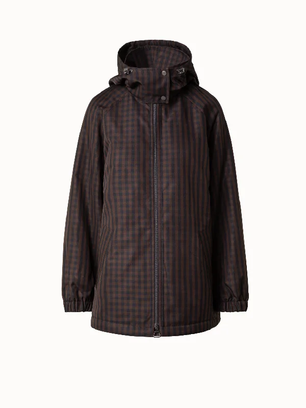Soft Fashion Oversize Silk Parka with Vichy Check