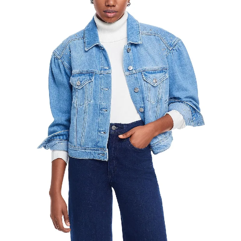 Breezy Style Paige Womens Blythe Embellished Short Denim Jacket