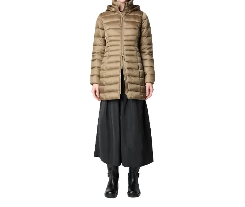Design Must-have Reese Long Hooded Animal Free Puffer In Husk Green