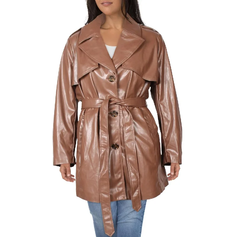Minimal Comfort Sam Edelman Women's Faux Leather Mid-Length Jacket with Notch Lapel
