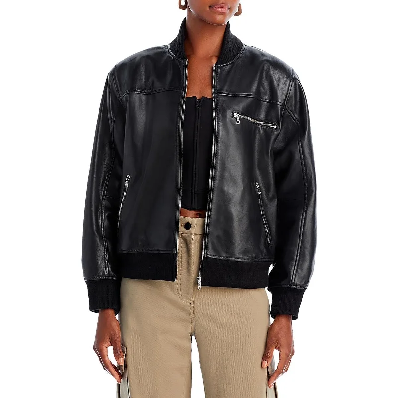 Fashion Comfort Sea New York Womens Lamb Leather Ribbed Trim Leather Jacket