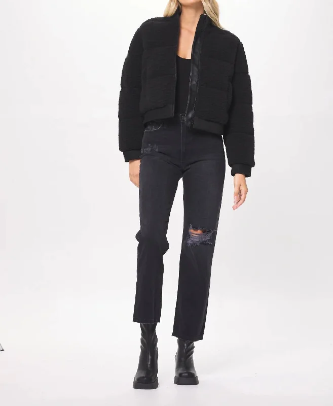 Youthful Street Fashion Sherpa Suede Bomber Jacket In Black
