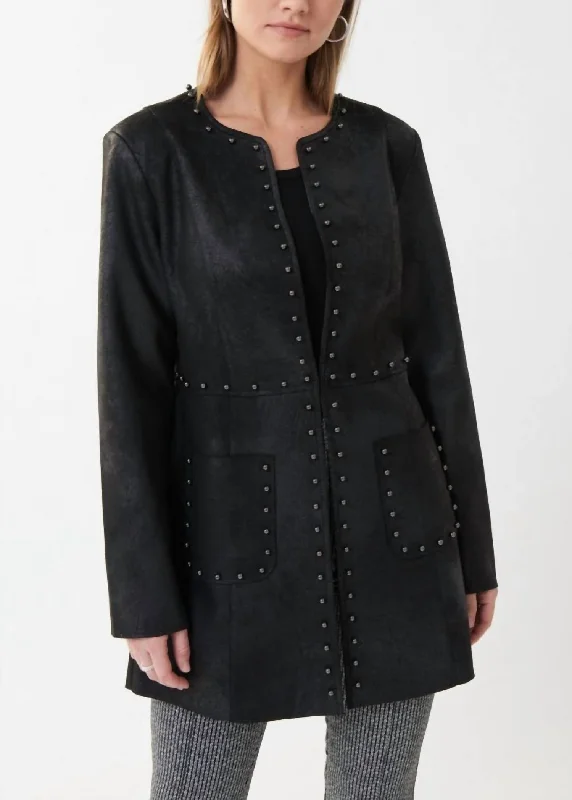 Innovative Design Studded Trim Jacket In Black