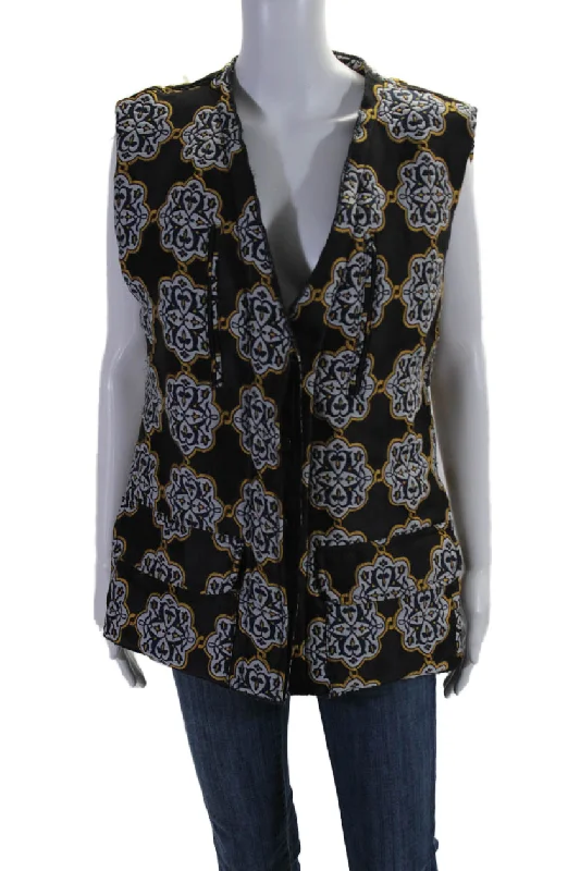 Ter Et Bantine Womens Button Down Vest Jacket Black Multi Colored