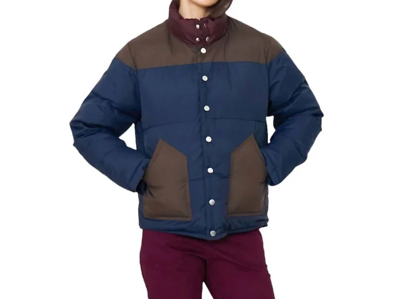 British Fashion The Bogey Puffer Jacket In Navy/chocolate/merlot