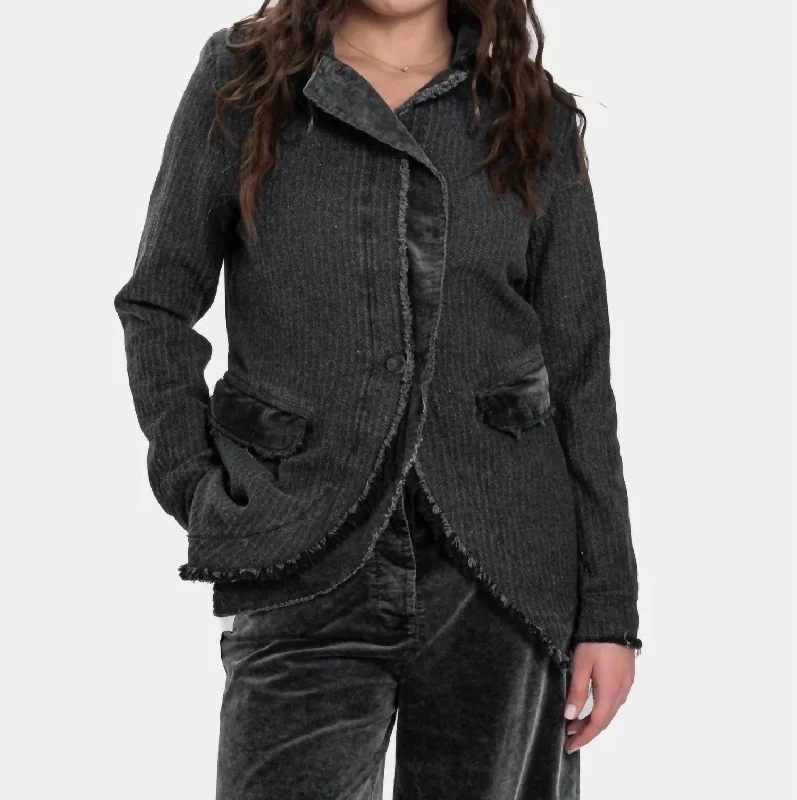 Cute Design Velvet Patchwork Jacket In Black