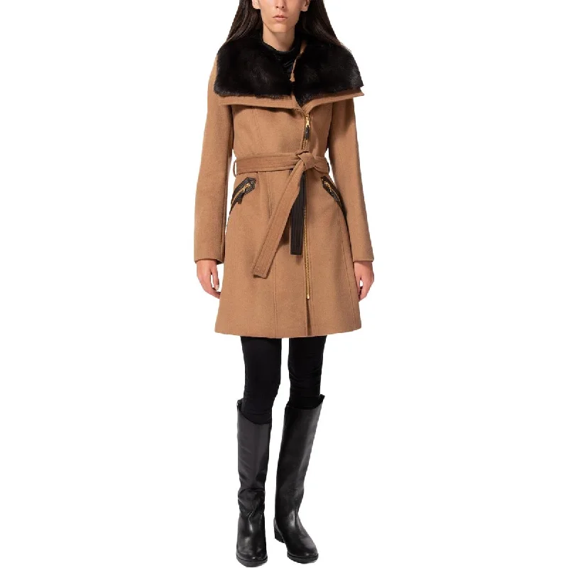 New Autumn And Winter Styles Via Spiga Kate Women's Asymmetric Wool Blend Coat with Faux Fur Collar