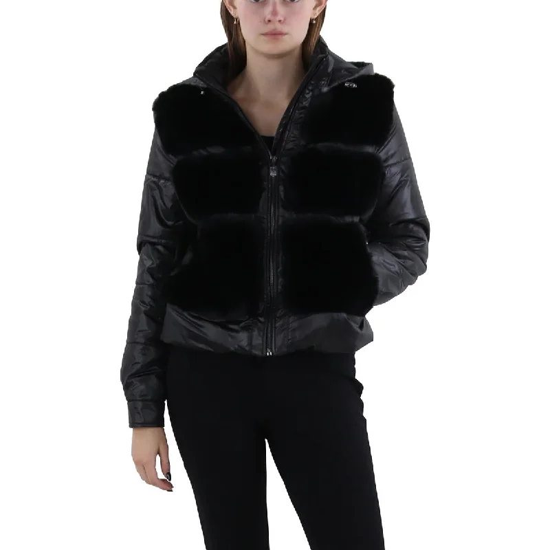 Elegant And Charming Via Spiga Womens Faux Fur Cold Weather Puffer Jacket