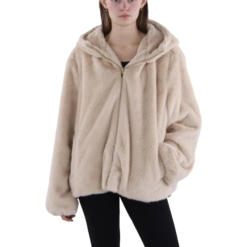 Romantic Data Via Spiga Womens Faux Fur Hooded Faux Fur Coat