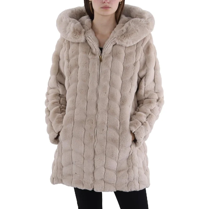 Trendy And Casual Via Spiga Womens Faux Fur Hooded Faux Fur Coat