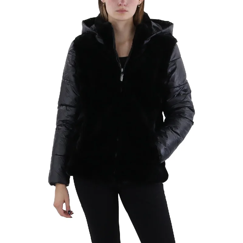 Elegant Design Via Spiga Womens Faux Fur Puffer Faux Fur Coat
