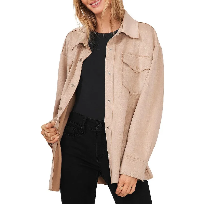 Relaxed And Casual Vince Camuto Womens Faux Suede Collared Shirt Jacket