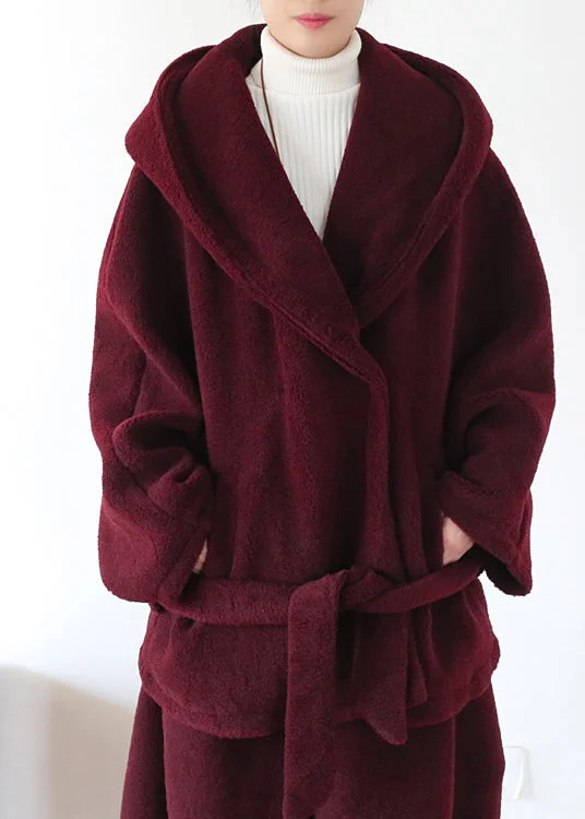 Retro Prints Vogue Mulberry Button Pockets Woolen Hooded Coats Long Sleeve